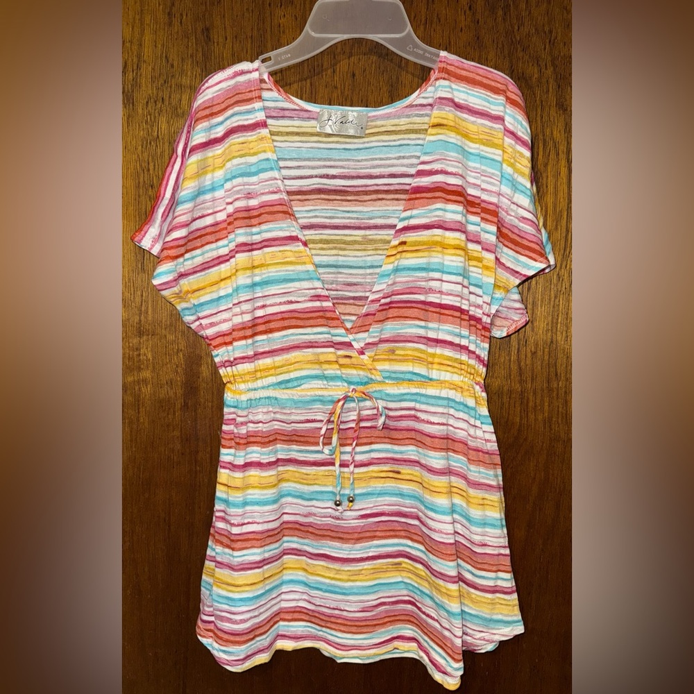 J Valdi Minidress or Beach Cover-up ~ Deep V-Neck & Empire Waist ~ Size Medium